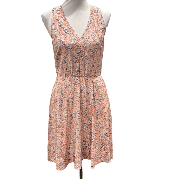 Rebecca Taylor Dresses & Skirts - Rebecca Taylor Watercolor Dot Print Peach blue Fit and Flare Vee Neck Dress SZ 2